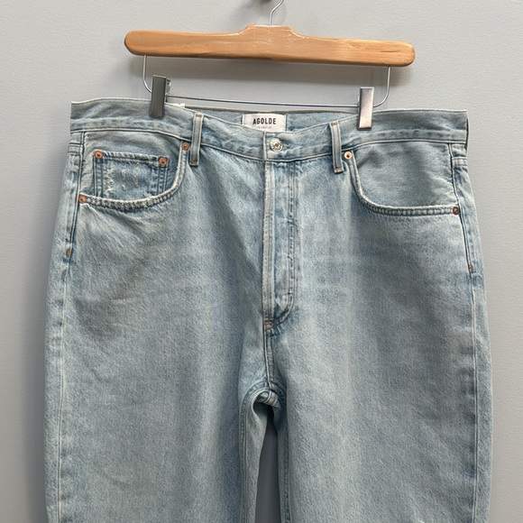 Agolde Light Blue Wash Riley High Rise Straight Distressed Jeans Size 34 NWT - Picture 5 of 12